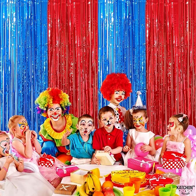 KatchOn Xtralarge Streamers - Red & Blue, 8x3.2 Feet | Fringe Curtain, Party & Carnival Decorations - Circus Theme