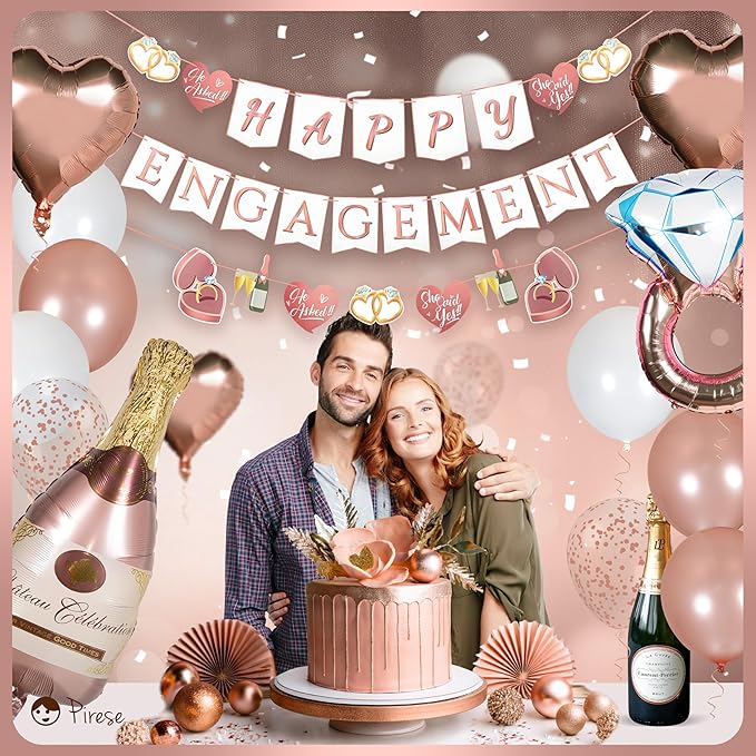 Pirese Rose Gold Happy Engagement Banner, Just Engaged Banner, Happy Engagement Party Decorations Sign | Just Engaged Decorations | Almost Married Decorations | Congratulations Wedding Decorations