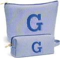 Travel Makeup Bag Organizer - Travel Essentials Toiletry Bag for Women, Initial Travel Toiletry Bag with Zipper | Preppy Stuff Birthday Gifts for Women Mom Daughter, Blue Letter G