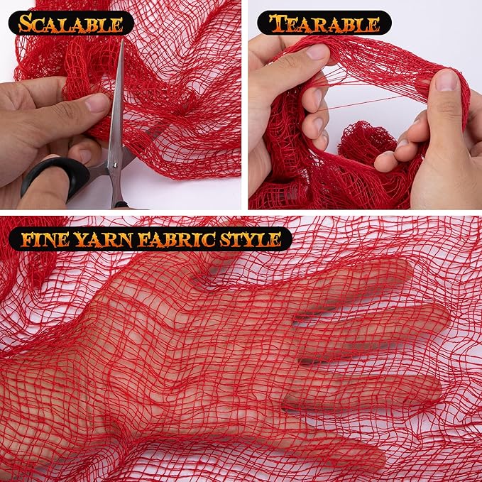 Watayo 10 Pcs Red Bloody Halloween Creepy Cloth, 71" x 30" Haunted House Scary Gauze Decoration, Spooky Fabric Cloth Hanging Halloween Decor for Evil Circus Yard Doorway Horror Themed Party Supplies