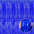 6 Pack Blue Foil Fringe Curtains Backdrop, 3.28 x 8.2 Ft Metallic Streamers Tinsel Curtains Background for Photo Booth, Birthday, Christmas, Halloween, Thanksgiving, New Year Party Decorations