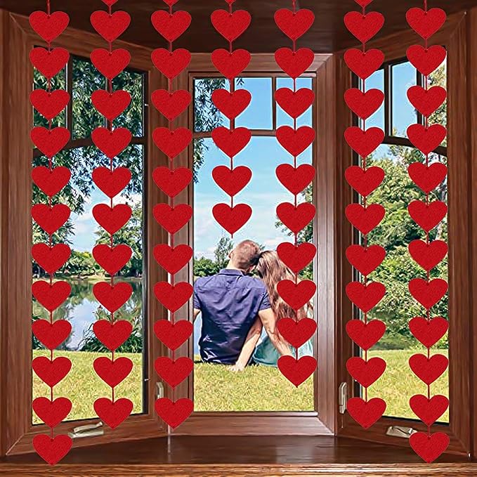 72 Red Hearts Felt Garland - NO DIY - Valentines Red Heart Hanging String Garland - Valentines Decor - Valentine Decorations - Valentines Wedding Anniversary Birthday Party Supplies
