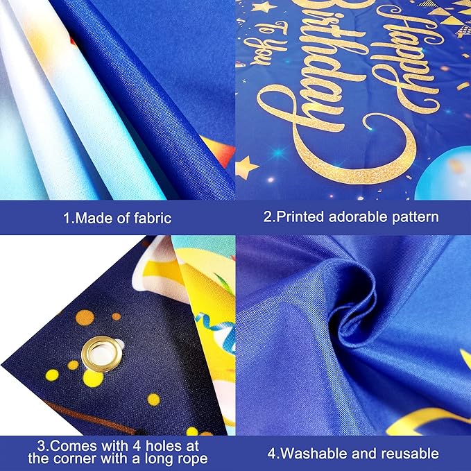 KatchOn, XtraLarge Blue and Gold Happy Birthday Banner - 72x44 Inch | Blue and Gold Bday Backdrop for Happy Birthday Decorations | Party Decorations for Men and Women