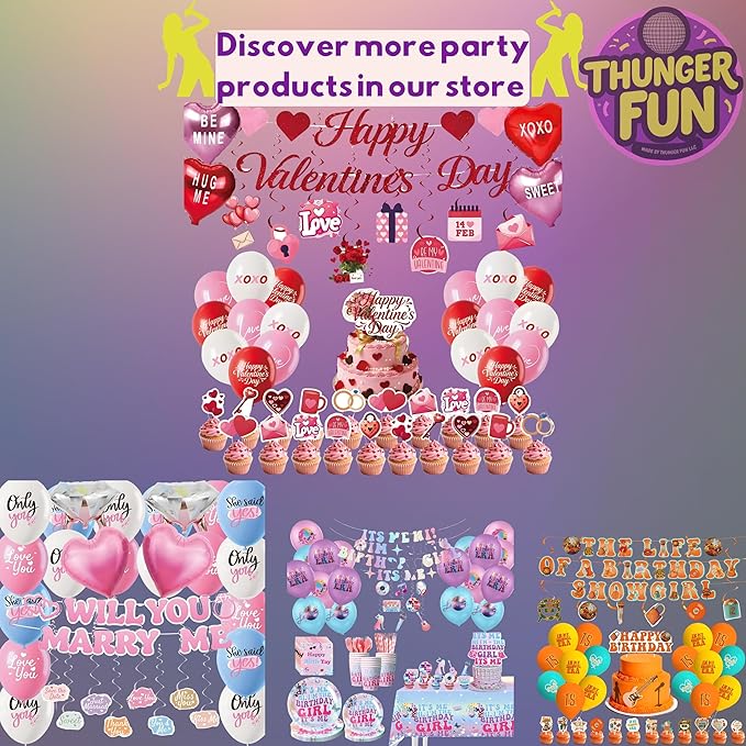 Happy Valentines Day Decorations Party Set Red Heart Decor - Themed Red Pink Balloons Banner Cake Topper Cupcake Toppers Foil Balloons Hanging Swirls Ornaments Valentine Supplies Stuff