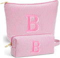 Birthday Gifts for Women - Custom Initial Makeup Bag Set, Portable Makeup Pouch Cosmetic Bag with Zipper, Travel Essentials Toiletry Bag Travel Gifts for Women, Pink B