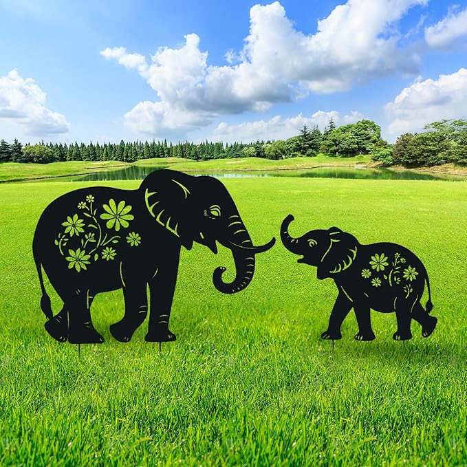 Elephant Metal Garden Stakes Decorative, Gifts for Women/Men/Elephant Lovers, Black Silhouette Statues Spring Outdoor Decorations for Garden, Yard, Lawn, Pathway,Patio,Outside