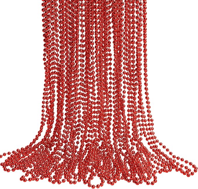 HOOSUN 30 Pack Red Beads Necklaces Bulk,Christmas Beads Necklaces Party Favors,Mardi Gras Beads Necklaces for Party,School Event,Parade Throw,Christmas Outfits Accessories for Women Kids
