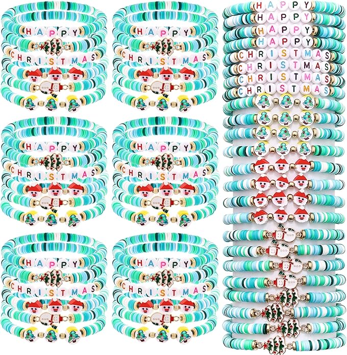Cooluckday 36 Pcs Holiday Heishi Surfer Bracelets for Women Bulk Easter Mother's Day Christmas St. Patrick's Day Mardi Gras Bracelet Stackable Stretch Friendship Bracelets Set