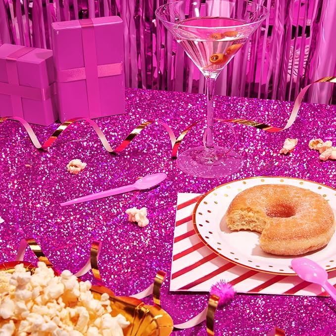 4 Pcs Fuchsia Hot Pink Holographic Tablecloths 40" x 108" Shining Laser Table Cloths for Galentines Valentine's Day Party Supplies Girls Birthday Party Decorations PlasticTable Covers
