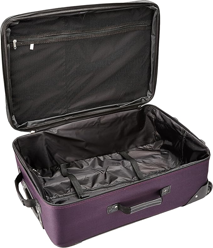 Rockland Fashion Softside 4 Piece Luggage Set, Expandable, (14" Tote/19"/24"/28"), Purple