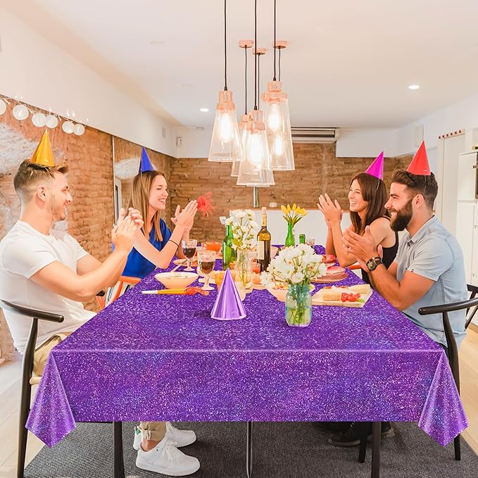 1 Piece Purple Holographic Laser Tablecloths Iridescence Shiny Table Covers 40" x 108" Aqua Foil Rectangle Table cloths for Halloween Undersea Ocean Birthday Party Winner Wedding Party Décor