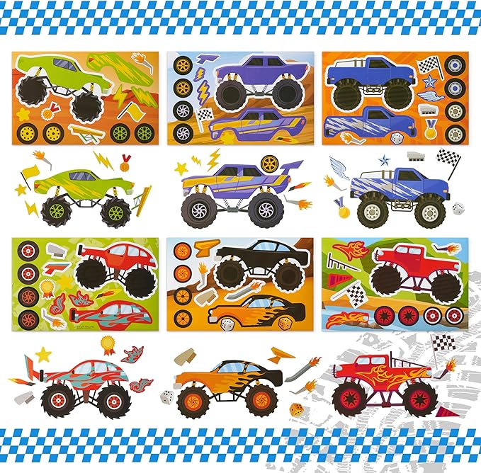 JOYIN 24 Sheets 9"x6" Make a face Stickers for Kids, Make Your Own Monster Truck Stickers, Party Favors Kids Crafts, Goodie Bags Stuffers Classroom Activities