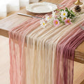 FEXIA Cheesecloth Table Runner 35x120 Inch, Ombre Pink Gauze Table Runner for Wedding, Bridal Shower, Boho Party Decor, Baby Shower, Long Table Centerpiece for Dining Table (Blush Sunset)