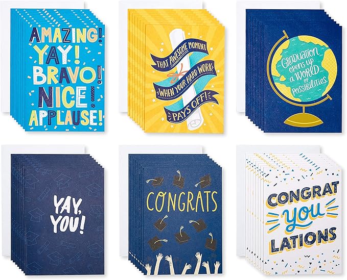 American Greetings Blank Graduation and Congratulations Card Pack, Bright and Trendy (48-Count)