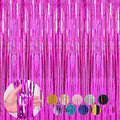 4 Pack Hot Pink Foil Fringe Curtains Door Streamers Party Decorations 3.3 x 8.2 ft, Tinsel Curtain Fringe Backdrop for Parties, Door Fringe Birthday Streamers, Photo Booth Backdrops, Party Decor