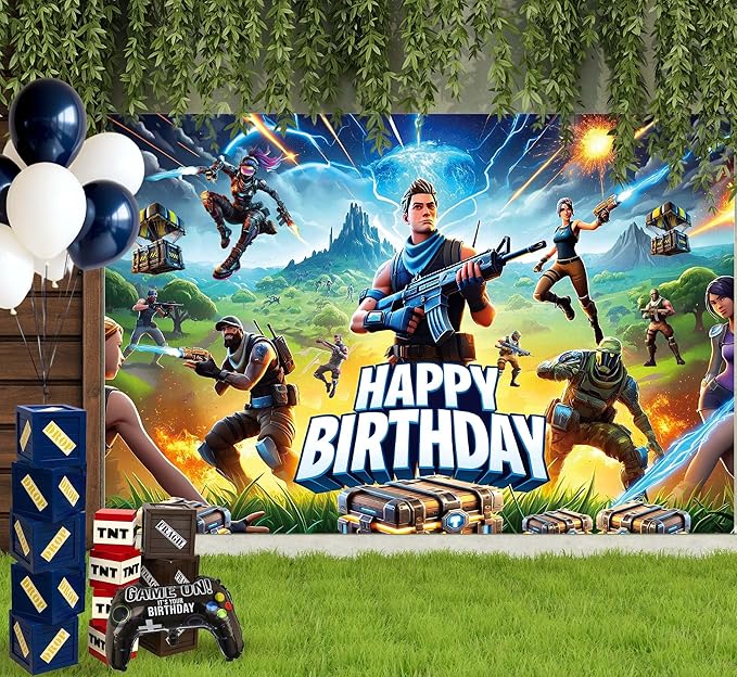 IndoTribe Video Game Birthday Decorations 6x4ft Video Game Supplies Birthday Decorations for Boys Gamer Party Decorations Gaming Party Decorations Birthday Gaming Backdrop Gaming Banner