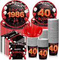 240 Pcs 40th Birthday Decorations 1986 Birthday Party Tableware Include Plates Napkins 9oz Cups Cutlery 40th Anniversary Party Supplies for Men Women Him Her, Serve 30 Guests (Black Red)