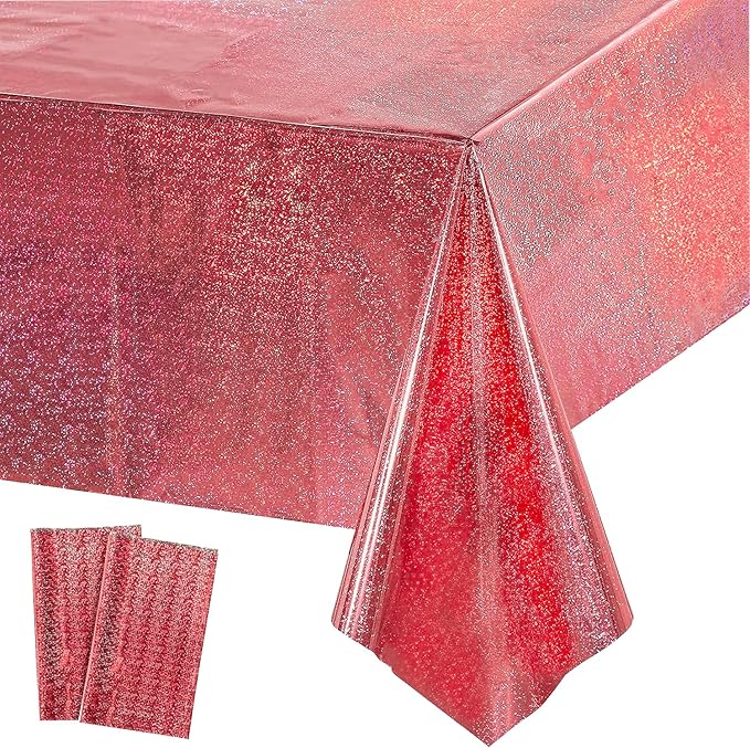 GREATRIL Red Party Table Cloth Disposable Tablecloth for Birthdays Party/Football/NYE/Valentines Ceremony Decorations Rectangle Tablecover 54'' x 108'' - 2 Packs
