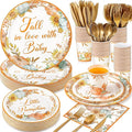350 Pcs Fall Baby Shower Party Supplies Fall in Love with Baby Paper Plates Napkins Cups and Plastic Cutlery Party Tableware Set for Autumn Shower Birthday Decorations, Serves 50