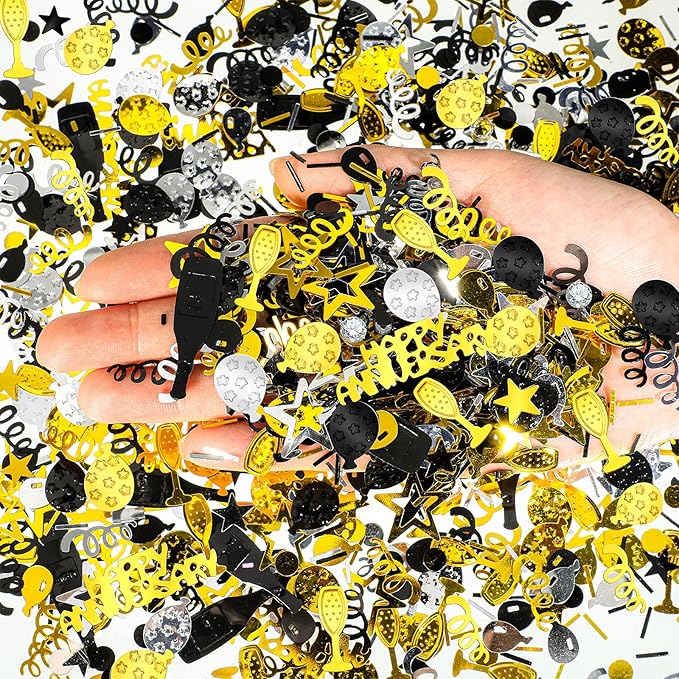 Skylety 3000 Pieces Happy Anniversary Confetti Party Decoration Scatter Confetti Metallic Foil Table Decorations for Anniversary Party DIY Arts Crafting Supplies(Gold, Silver, Black)