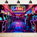 Imirell Arcade Game Neon Backdrop 8Wx6H Feet Retro Gaming Gamer Themed Colorful Video Game Room Playroom Cool Modern Polyester Fabric Boys Photography Backgrounds Photo Shoot Decor Props Decoration