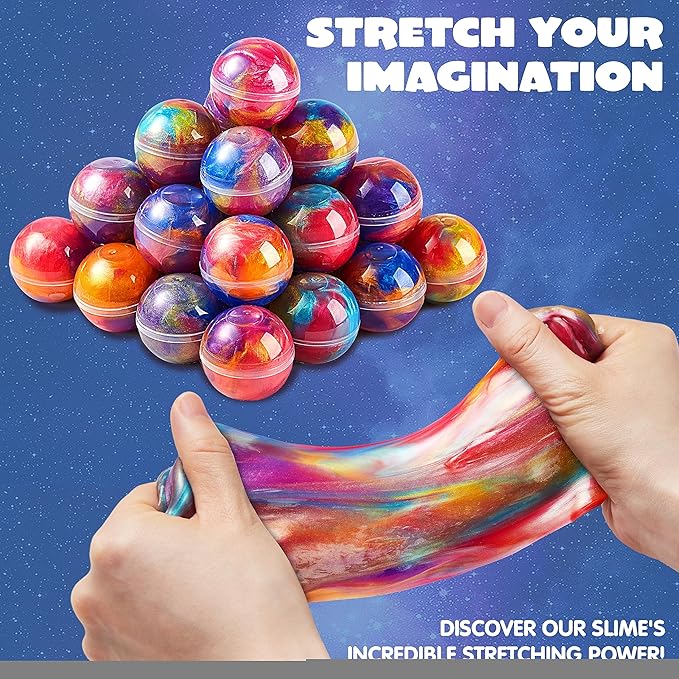 JOYIN Easter Slime Party Favors, 24 Pack Galaxy Slime Ball - Stretchy, Non-Sticky, Mess-Free, Stress Relief, and Safe - Toys for Girls and Boys - Classroom Reward, Party Supplies, Valentines