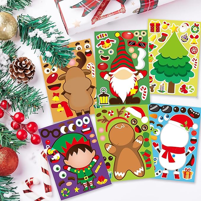 24 Sheets Christmas Stickers Christmas Gifts for Kids Make Your Own Holiday Christmas Stickers for Boys Girls Christmas Party Favors Children Christmas Presents