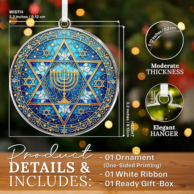 HEXMOZ Hanukkah Gifts - Hanukkah Ornaments for Tree, Jewish Ornaments, Chanukkah Christmas Ornament - Jewish for Women, Men, Adults - Acrylic 2025 Ornament Decoration for Home
