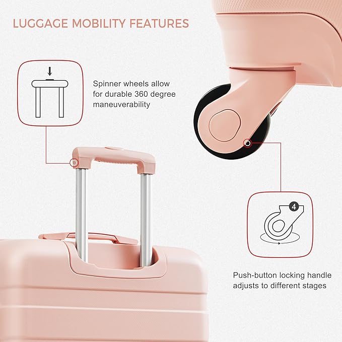 24 Inch Checked Suitcase with TSA Lock Travel Duffel Bag Wet-Dry Toiletry Bag, Pink