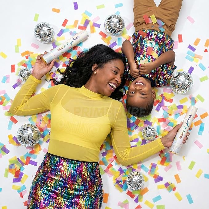 PrimePure Confetti Cannon Party Poppers - Biodegradable Multicolor Rectangular Confetti Poppers - 2 Pack - Party Cannon Shooters Gun for Wedding, Birthdays, Celebrations