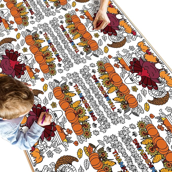 OHOME Thanksgiving Coloring Tablecloth - Thanksgiving Decorations Table Decor - Friendsgiving Banner for Door Wall | Crafts Games for Kids,54" x 88"