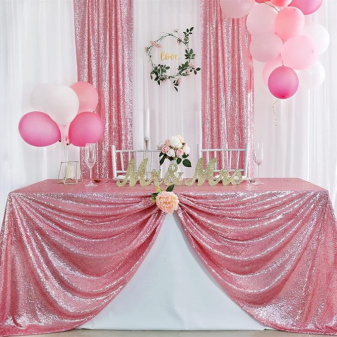 B-COOL Sequin Backdrop Curtain Fuchsia Pink Backdrop Drapes 4 Panels 2ftx8ft Pink Glitter Backdrop for Photo Ceremony Sweetheart Grils Party Decoration