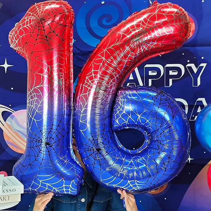 40 Inch Red and Blue Spider Theme Large Number 5 Balloon Giant Foil Birthday Balloons for Spider Theme Party Boy or Girl 5 th Birthday Wedding Anniversary Baby Shower Party Decorations