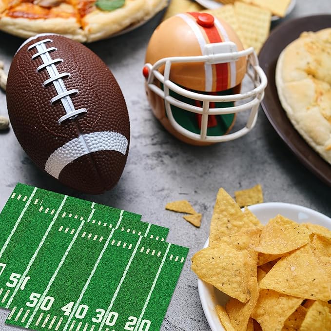 100-Pack Football Party Napkins, 2 Designs, 6.5x6.5 Inch Disposable Paper Napkins for Super Bowl, Football Birthday, Tailgate Party Decorations & Supplies