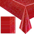 8 pcs Red Holographic Laser Tablecloths for Parties 40" x 108" Table Cloth Iridescence Shining Table Decoration For Valentines Galentines Day Princess Graduation Christmas Birthday Party Supplies