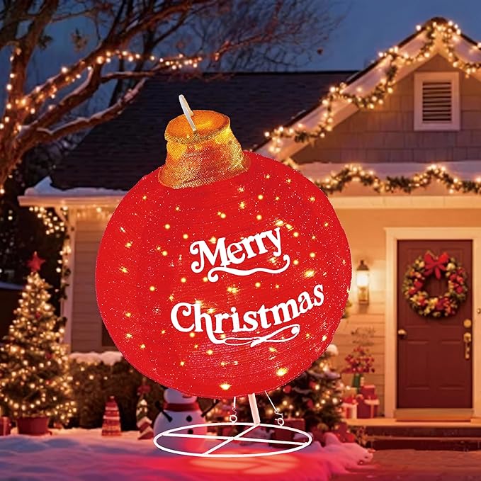 Lighted Pop-Up Christmas Ball with 180 LEDs & 8 Light Functions, Holiday Yard Decor，Outdoor Christmas Decorations