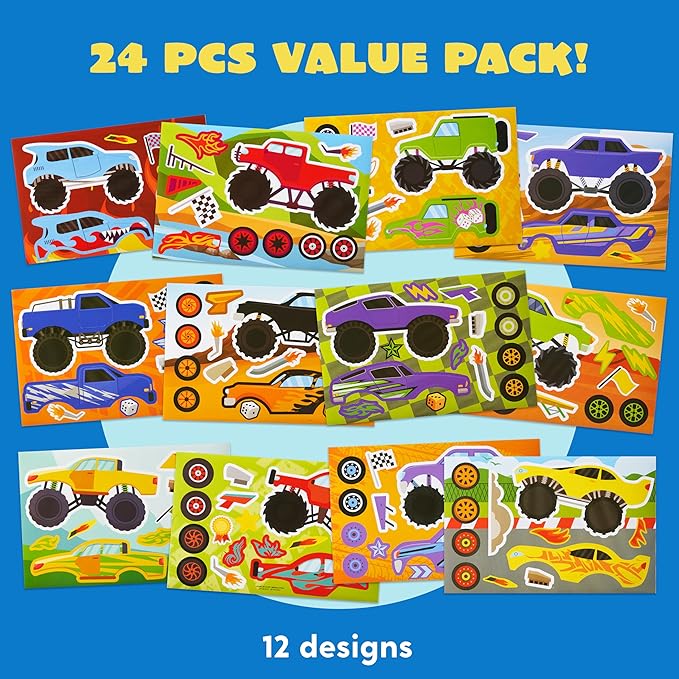 JOYIN 24 Sheets 9"x6" Make a face Stickers for Kids, Make Your Own Monster Truck Stickers, Party Favors Kids Crafts, Goodie Bags Stuffers Classroom Activities