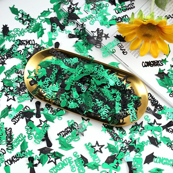 Green and Black Graduation Confetti 2026, 1000 Pcs Congrats Grad Confetti Class of 2026 Party Table Centerpiece for Graduation Party Decorations