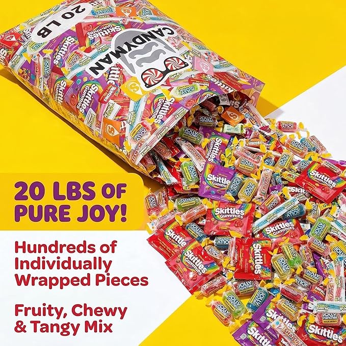 CANDYMAN Assorted Candy Variety Pack 20lbs, Easter Candy Bulk Individually Wrapped, Party Favors Goodie Bags, Pinata Stuffers, Birthday Parties