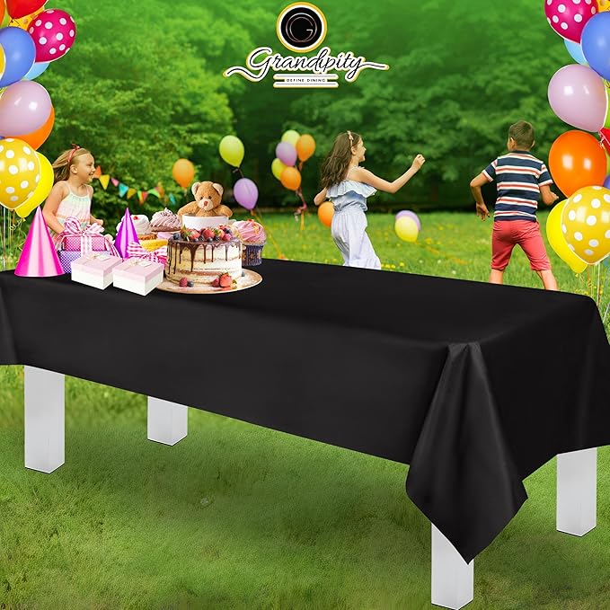 Grandipity 12 Pack Premium Disposable Plastic Tablecloth 54 Inch. x 108 Inch. Decorative Rectangle Table Cover - Black