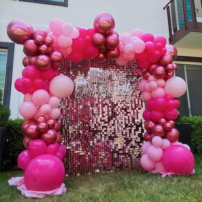 Pink Balloon Arch Garland Kit, Pastel Baby Hot Pink Balloons with Metallic Gold Latex Balloons for Girls Women Birthday Mother's Day Bridal Baby Shower Wedding Anniversary Princess Theme Decorations