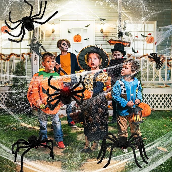 6 Packs Halloween Plush Spiders Set Scary Fake Spider for Indoor Outdoor Halloween Decor for Home Party Yard Haunted House Decorations (6 Different Sizes)