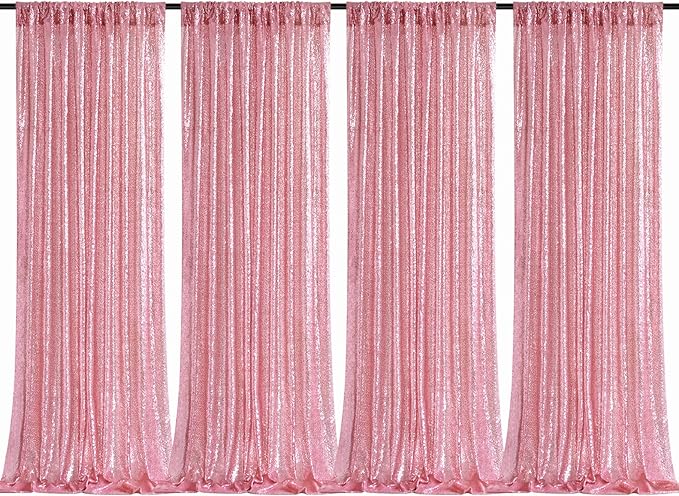 B-COOL Sequin Backdrop Curtain Fuchsia Pink Backdrop Drapes 4 Panels 2ftx8ft Pink Glitter Backdrop for Photo Ceremony Sweetheart Grils Party Decoration