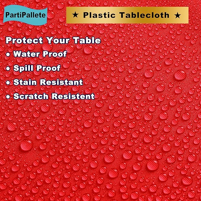 3-Pack Premium Plastic Red Tablecloth Disposable 54" x 108" Rectangle Table Cover Party PEVA Ruby Shine Red Table Cloths for Birthday Wedding Thanksgiving Christmas Graduation Banquet