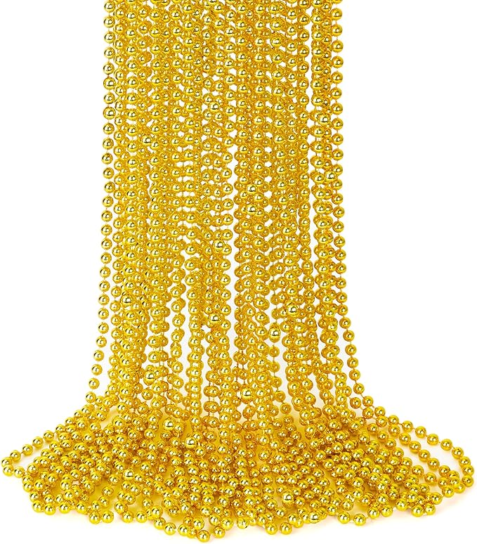 15PCS Mardi Gras Beads, Gold Bead Necklaces Accessories Stuff, 33" Mardi Gras St Patricks Day Necklace Costume, Festival Parade Throw Wedding Birthday Pirate Party School Activity Supplies Decor