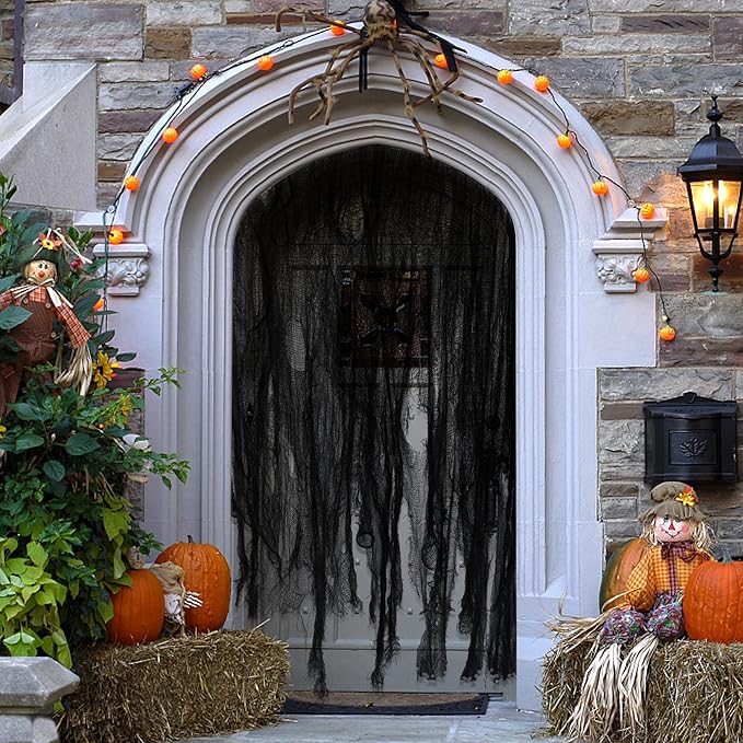 Watayo 196 x 39 Inch Halloween Spooky Cloth, Large Black Scary Creepy Gauze, Windows Entryways Cover Gauze for Halloween Party Outdoor Home Wall Decor Supplies