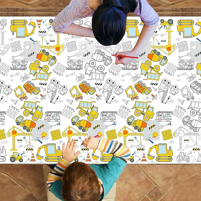 Giant Construction Coloring Tablecloth,54x108 Inch, Construction Birthday Party Supplies Construction Theme Party Favors