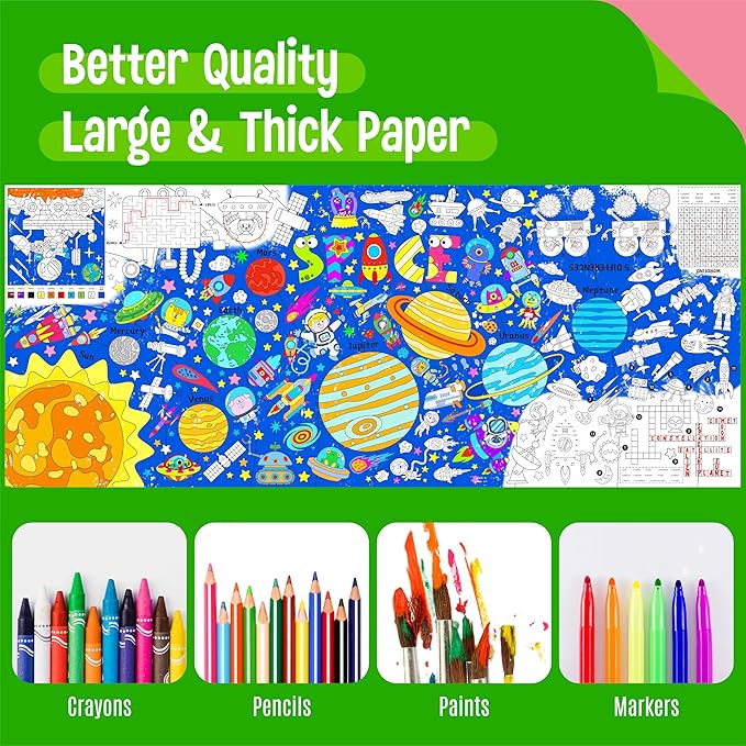Universe Coloring Poster, Large Coloring Activity Paper 75” x 31” Jumbo Size Space-themed Paper DIY Painting Drawing Banner/Tablecloth for School, Wall Decor
