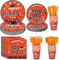 175PCS Graduation Plates and Napkins Set 2026 Graduation Party Supplies Tableware Set Include Paper Plate Napkin Cup Knife Fork Spoon for Grad Party Decor Serve25 (Orange and Black)