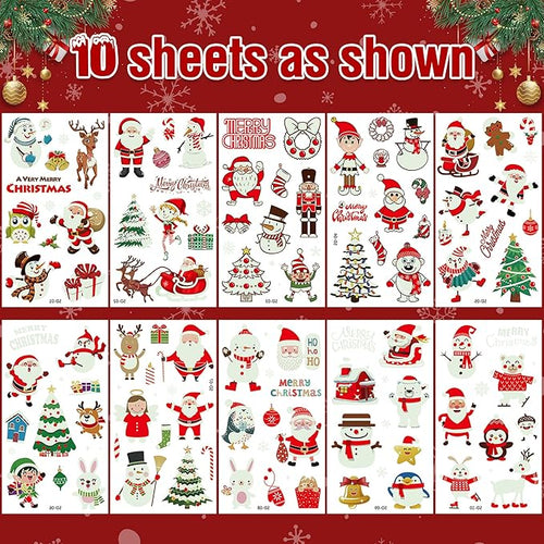 10 Sheets Luminous Christmas Tattoos, Christmas Temporary Tattoos, Bulk Stocking Stuffers, Merry Xmas Party Decorations Supplies, Xmas Goodie Bag Stuffers Candy